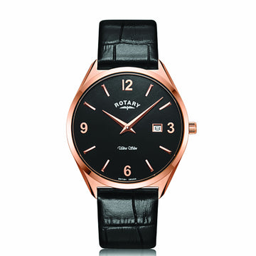 Rotary Ultra Slim Black Dial Calendar Leather Men’s Watch | RGS10012/04